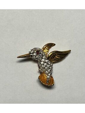 Butler  Hummingbird  Brooch  Rhinestone Crystal Gold Tone Signed